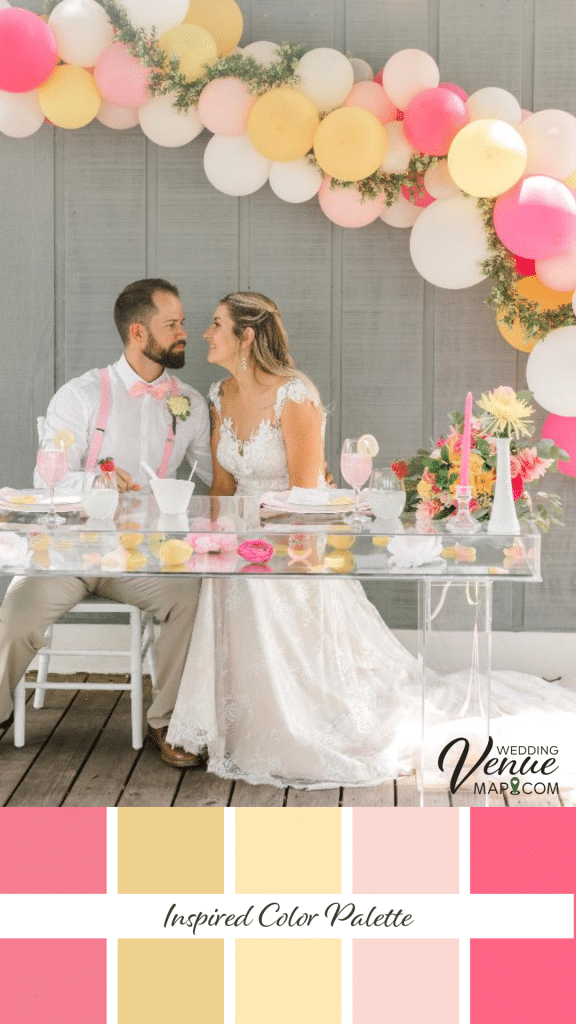 Helpful Guidelines To Make Choosing Wedding Colors Easy 22 - Choosing Wedding Colors - the Easy Way wedding decorations of flowers, balloons, and grooms suspenders using pinks and yellows