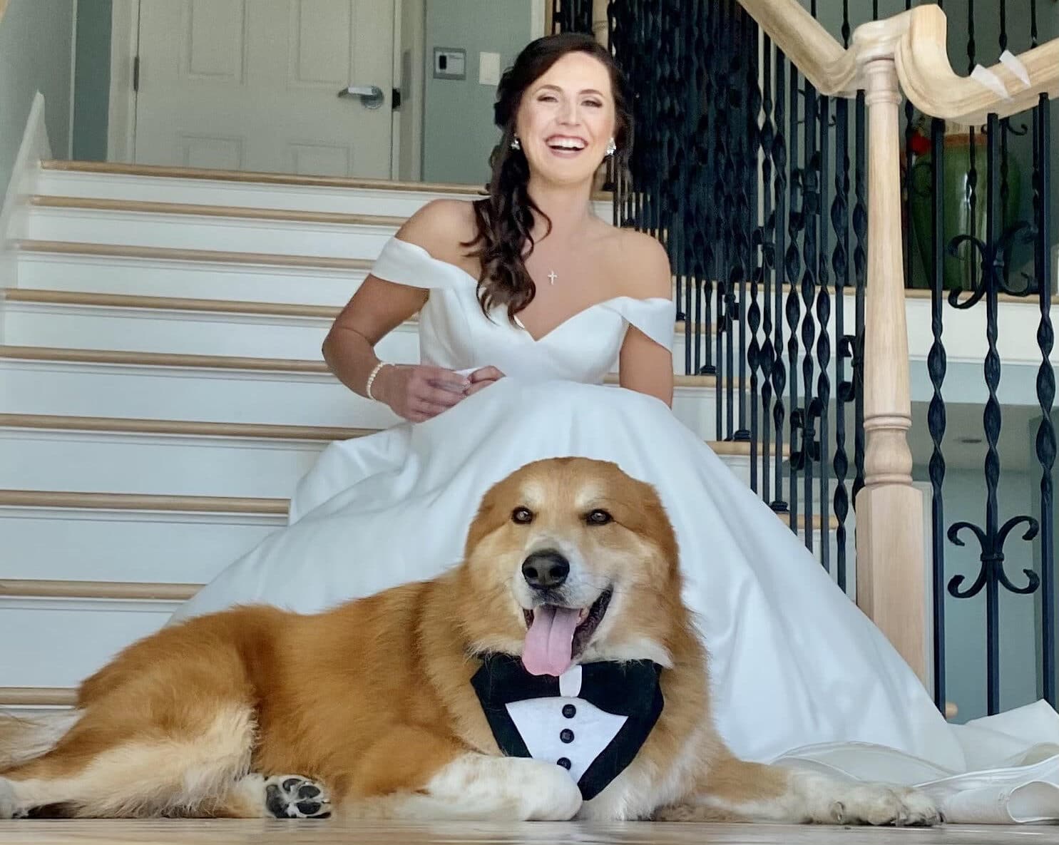 FairyTails, dog with bride on steps