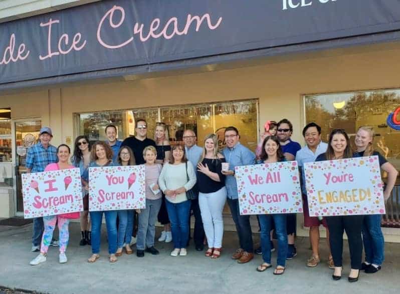 family and friends celebration kelly's ice cream marriage proposal