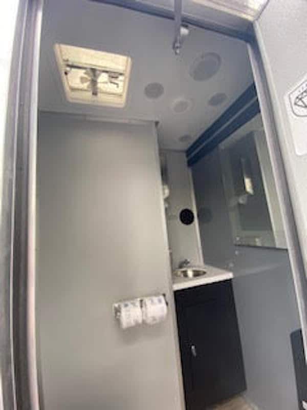 inside of portable restrooms for rent from Luxe Flush
