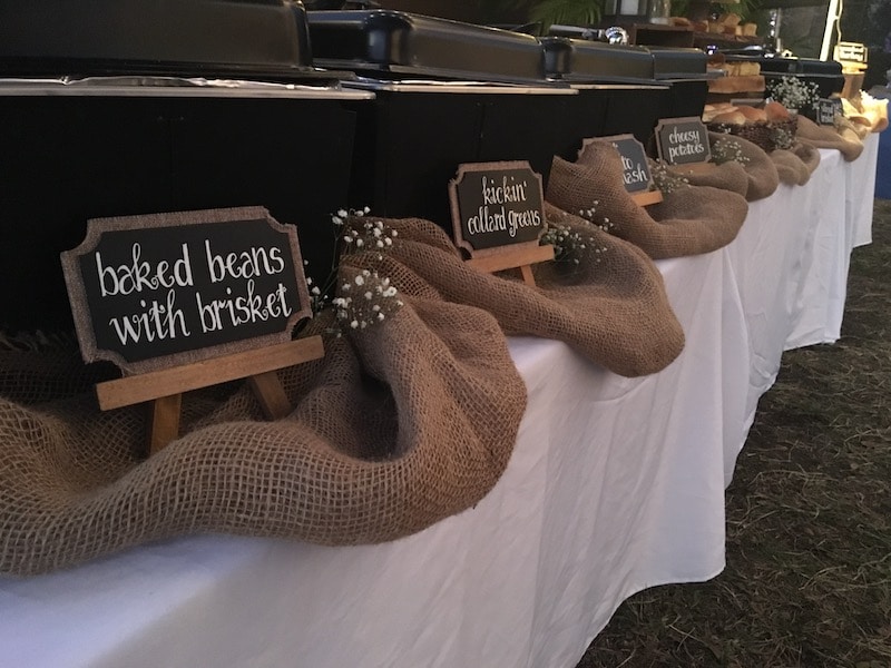 sides for wedding buffet from Mission BBQ including baked beans, collard greens, and potatoes