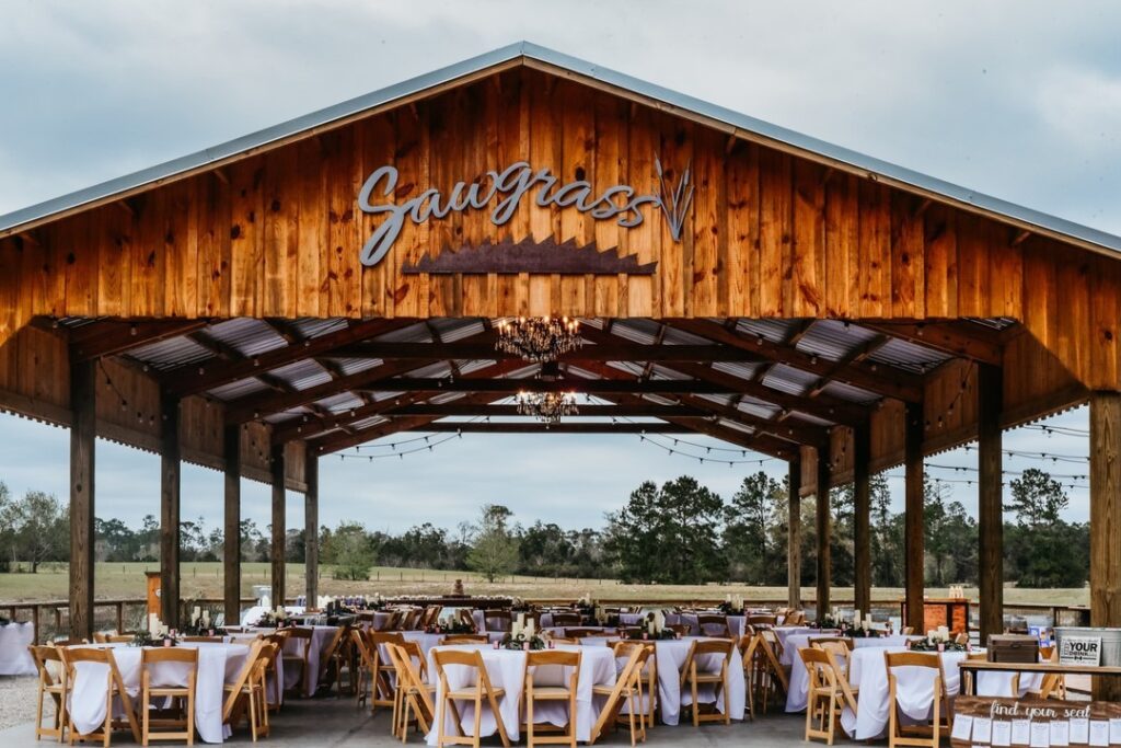 outdoor wedding reception area setup for sawgrass barn party