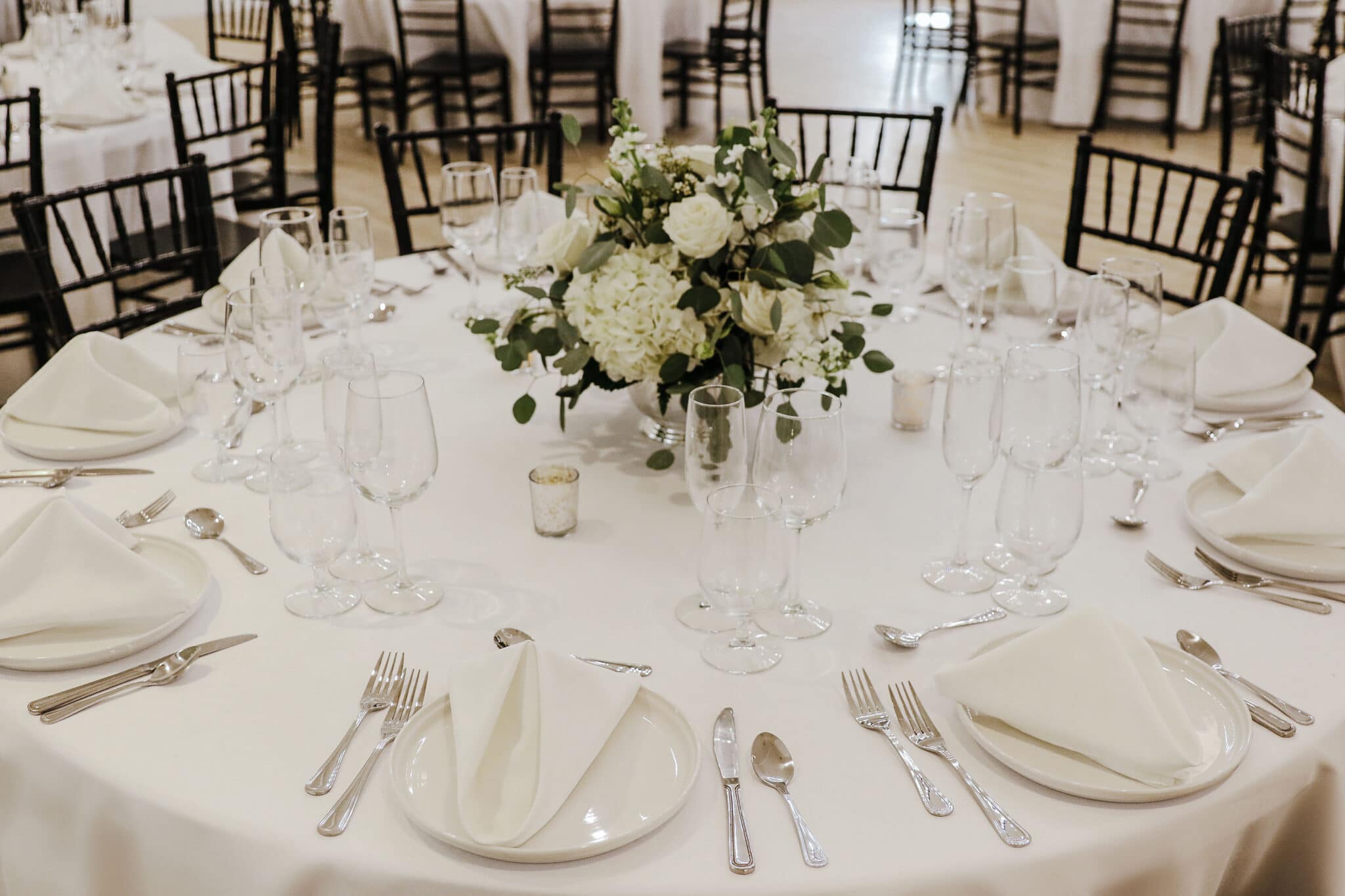 close up of white table setting