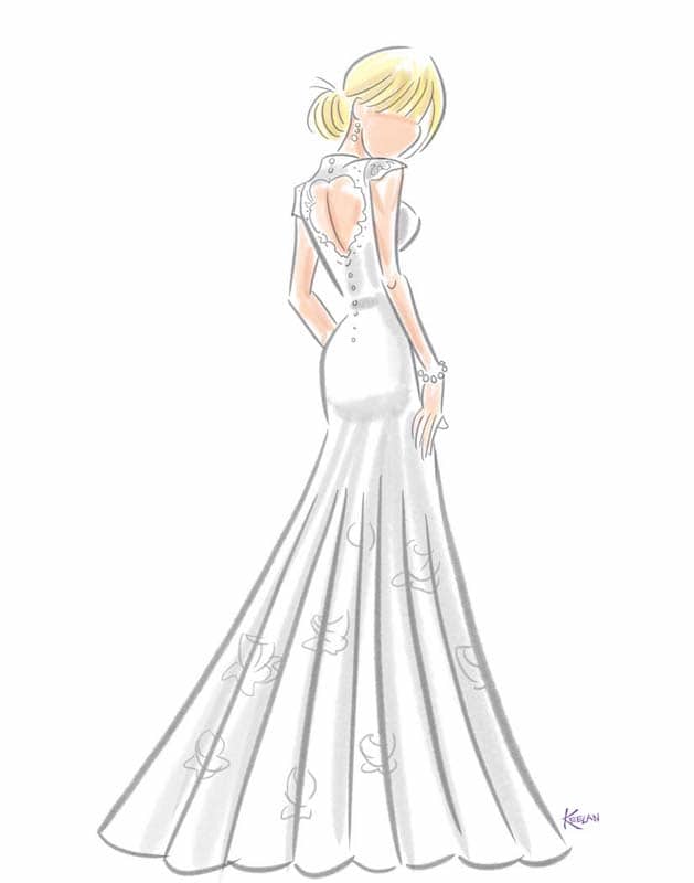 drawing of a bride standing in her wedding dress