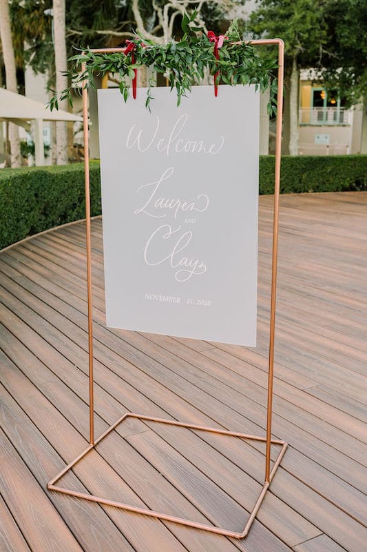 welcome sign prepared by Bare Lettered Designs