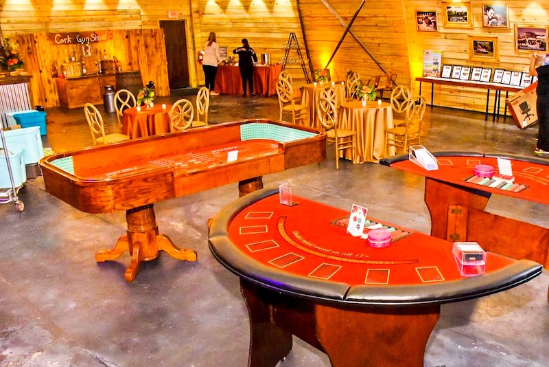 area set up for casino games like blackjack and craps
