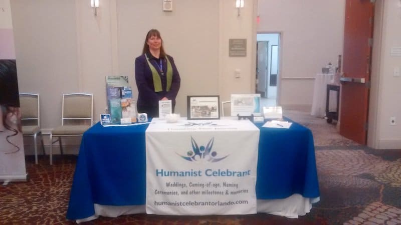 booth for Humanist Celebrant officiant performing weddings and other milestones and memories