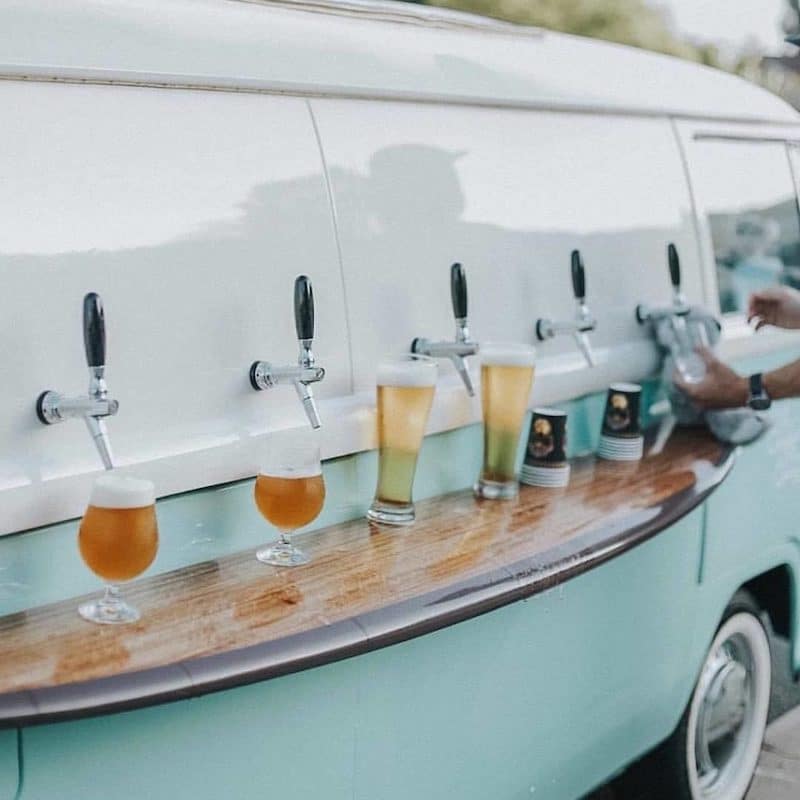 beers set up on the bar of the Kombi Keg Volkswagen van