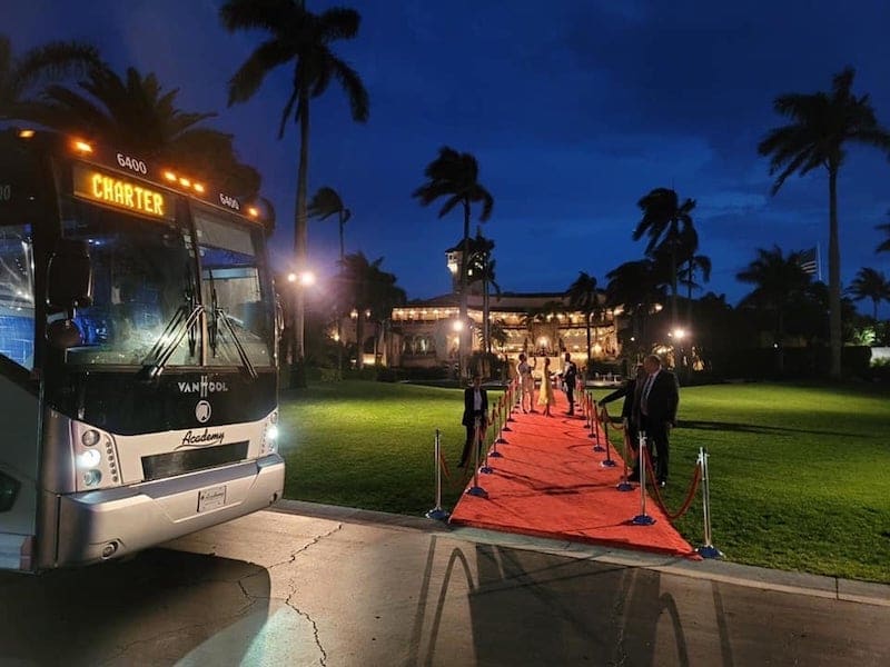 red carpet running from Academy Bus to venue