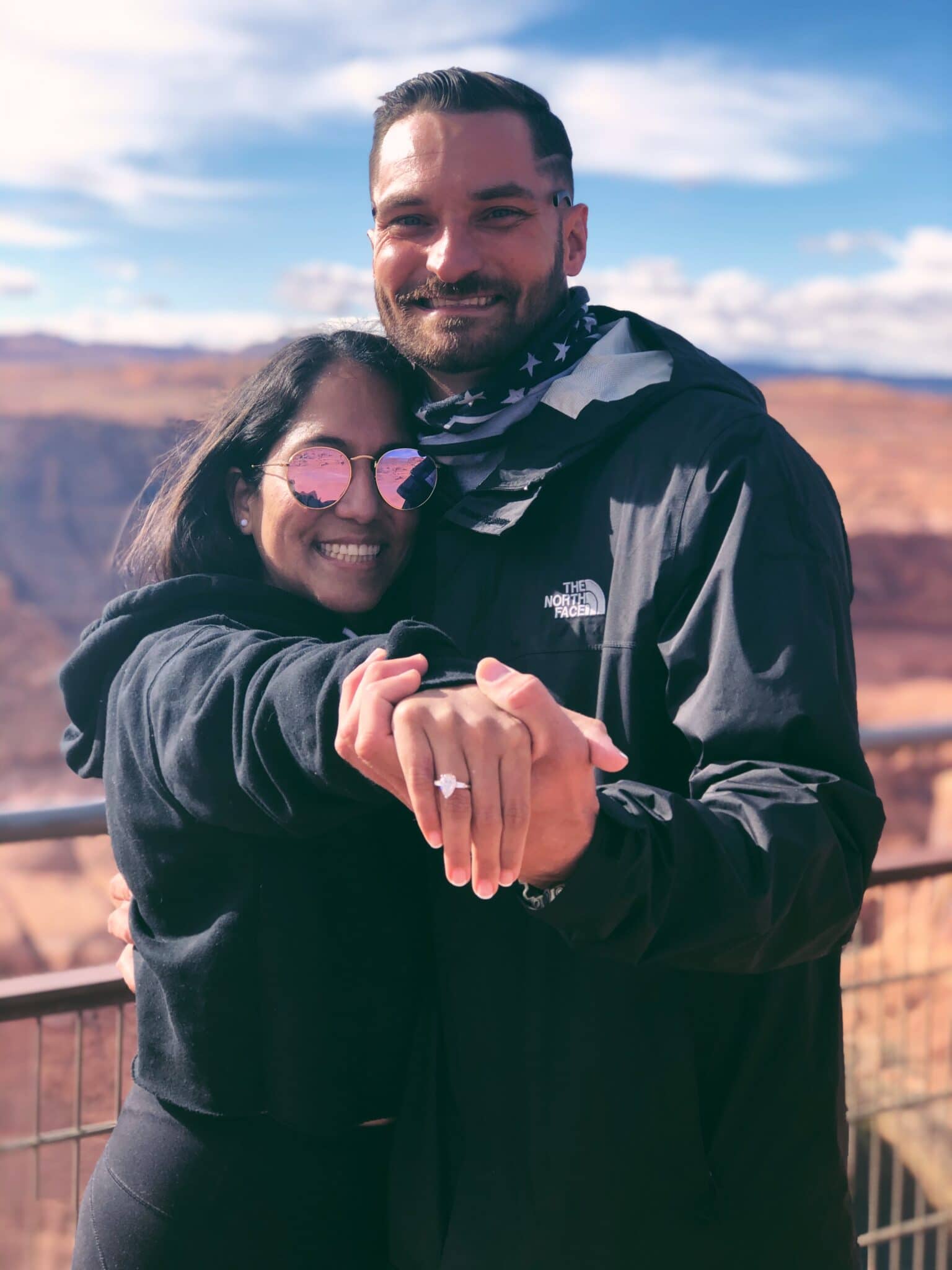 Engagement ring showing at Horseshoe Bend