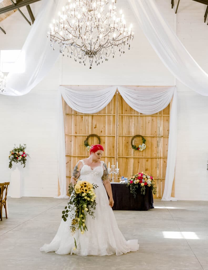 Legacy at Oak Meadows bride under chandelier