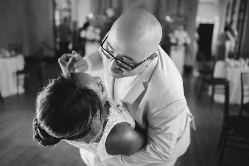 bride and groom dancing during their wedding reception, photo taken by Nativ Lens