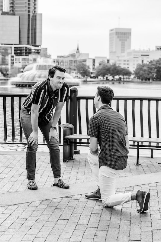 man on one knee while proposing to his future husband, SMO Photography