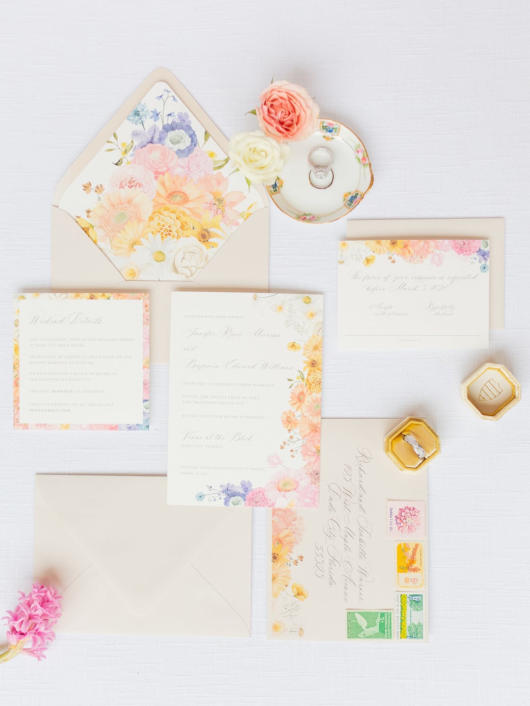 summer colors in invitations stages with the wedding ring box for the summer bright wedding inspiration shoot