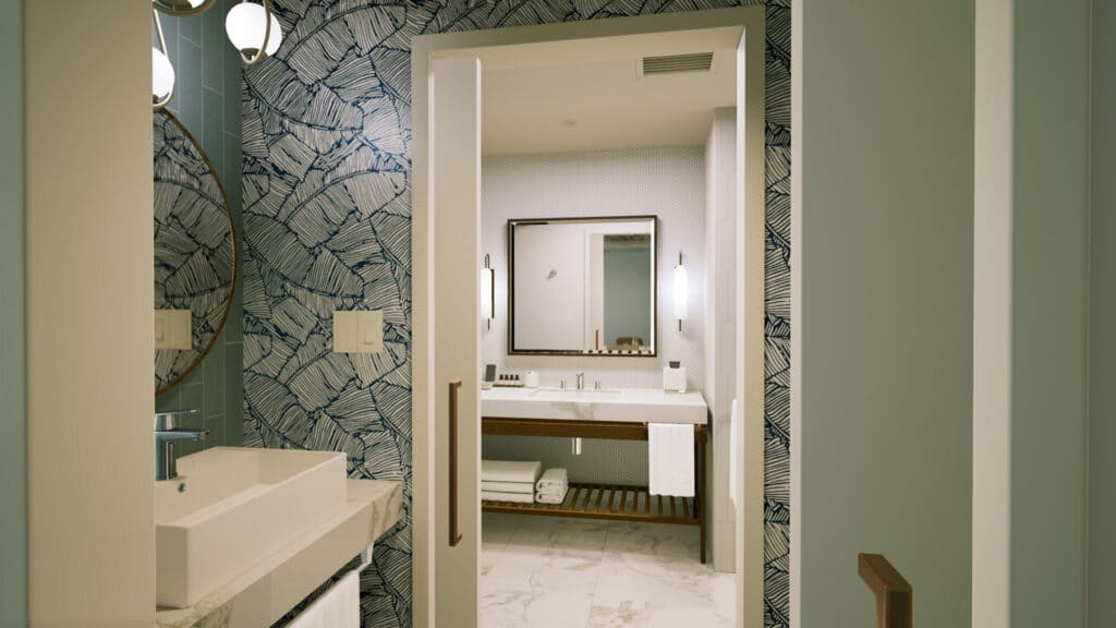bathroom area inside of rooms at Walt Disney World Swan and Dolphin Resort