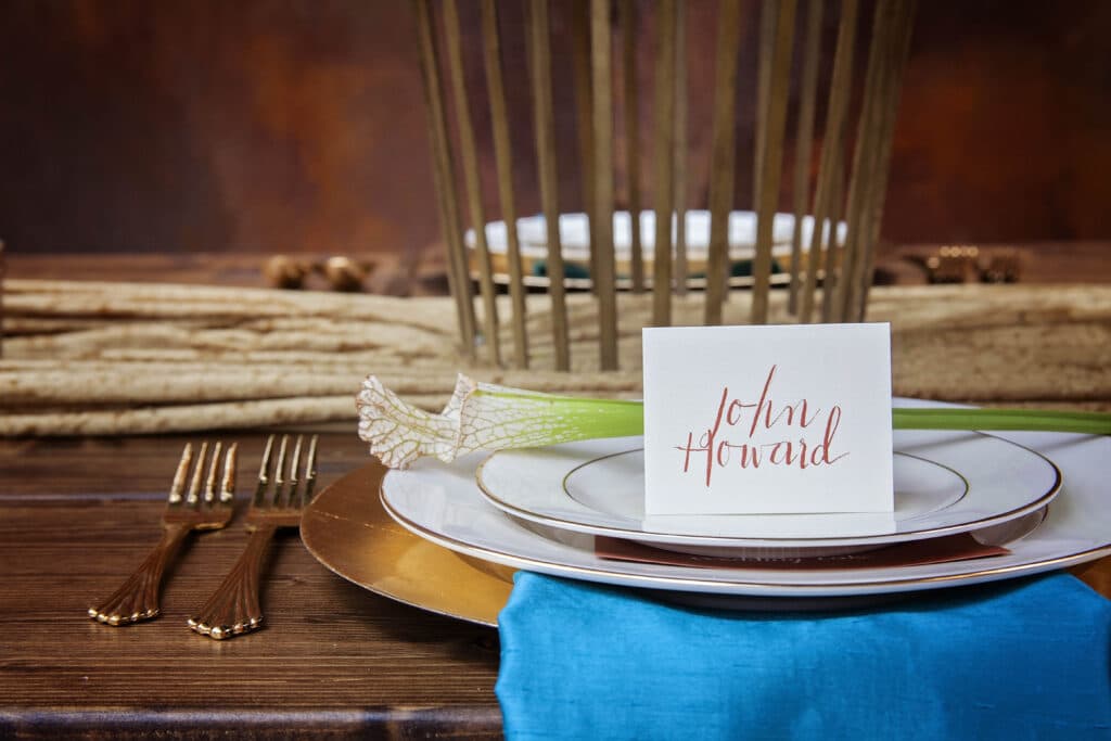 table setting with guests name printed on a card