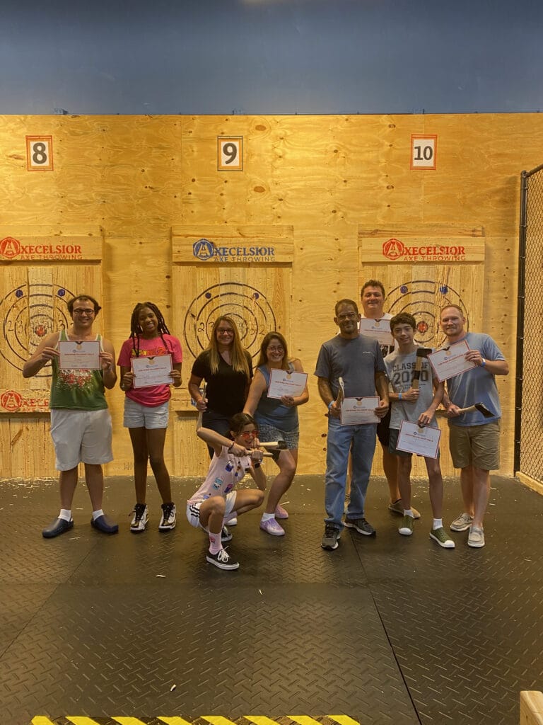 friends and family having fun at Axecelsior Axe Throwing