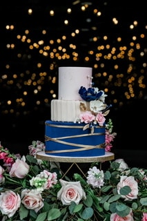 Navy and pink wedding cake