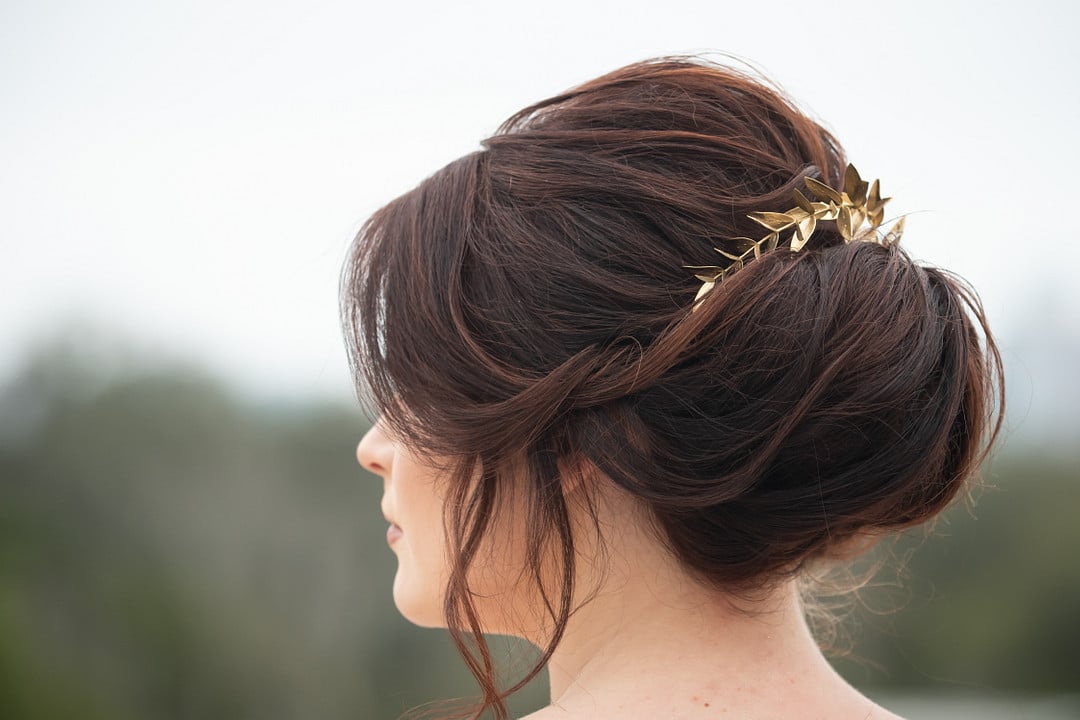 the hair up-do for the bride for the chic geode wedding inspiration shoot