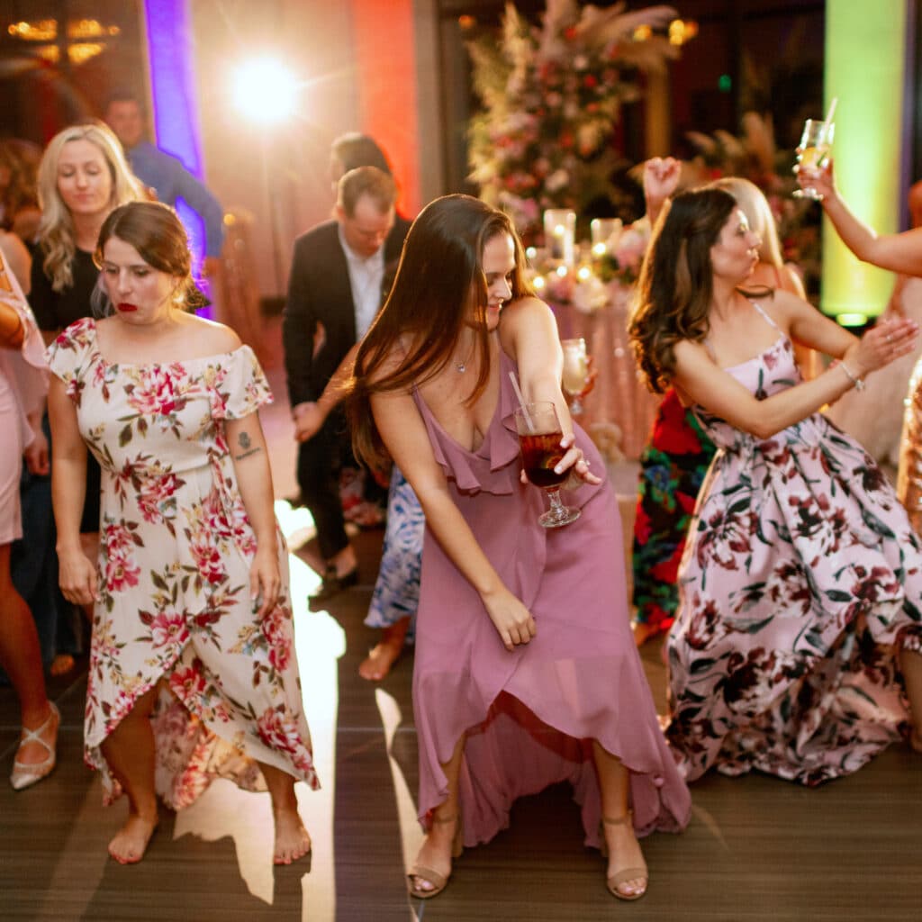 Guests dancing and having fun at a wedding reception