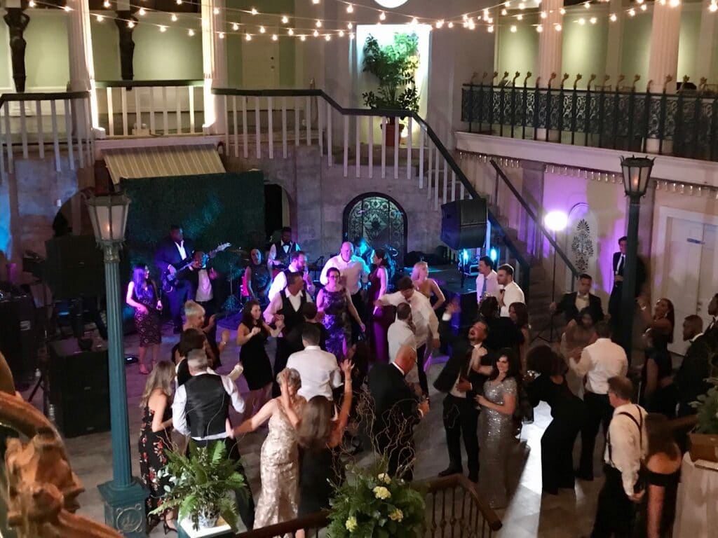 View of the dance floor with guests dancing