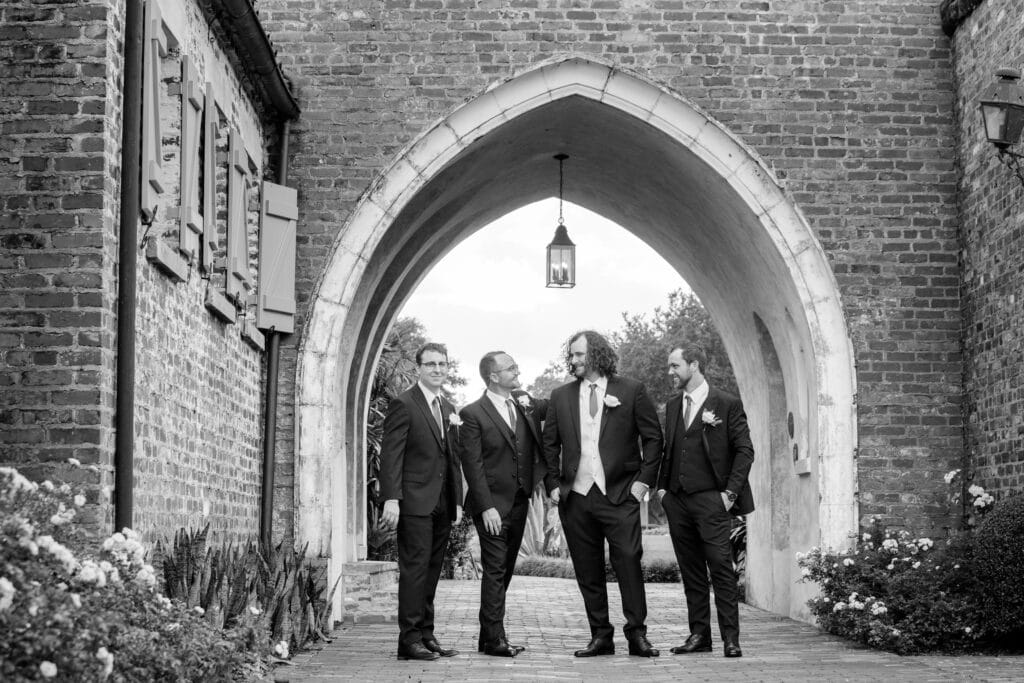 Groomsmen in black and white photo by Steven Miller Photography