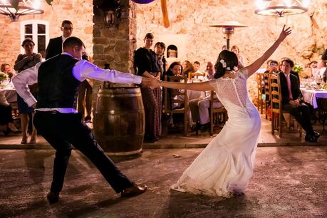 Bride and groom dancing at their wedding.