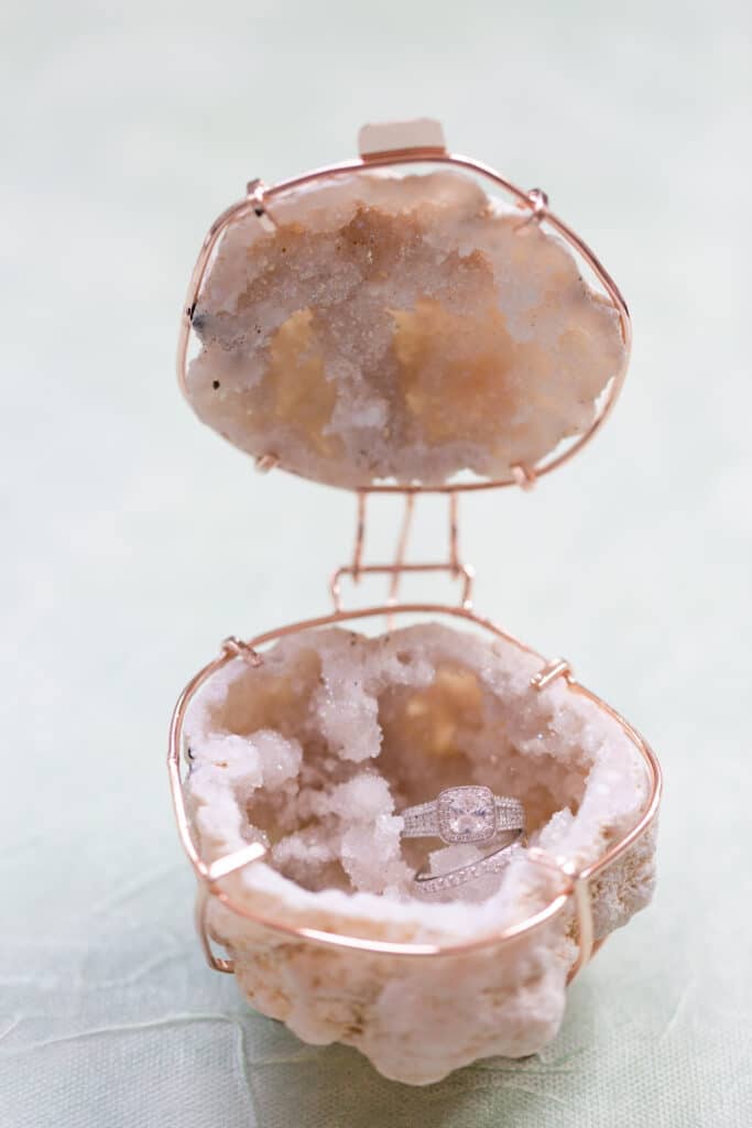 Sneak Peak 22 - Christmas Themed Wedding Inspiration - Inspiration Shoot a crystal ring box holding the two rings for the christmas themed wedding inspiration shoot.