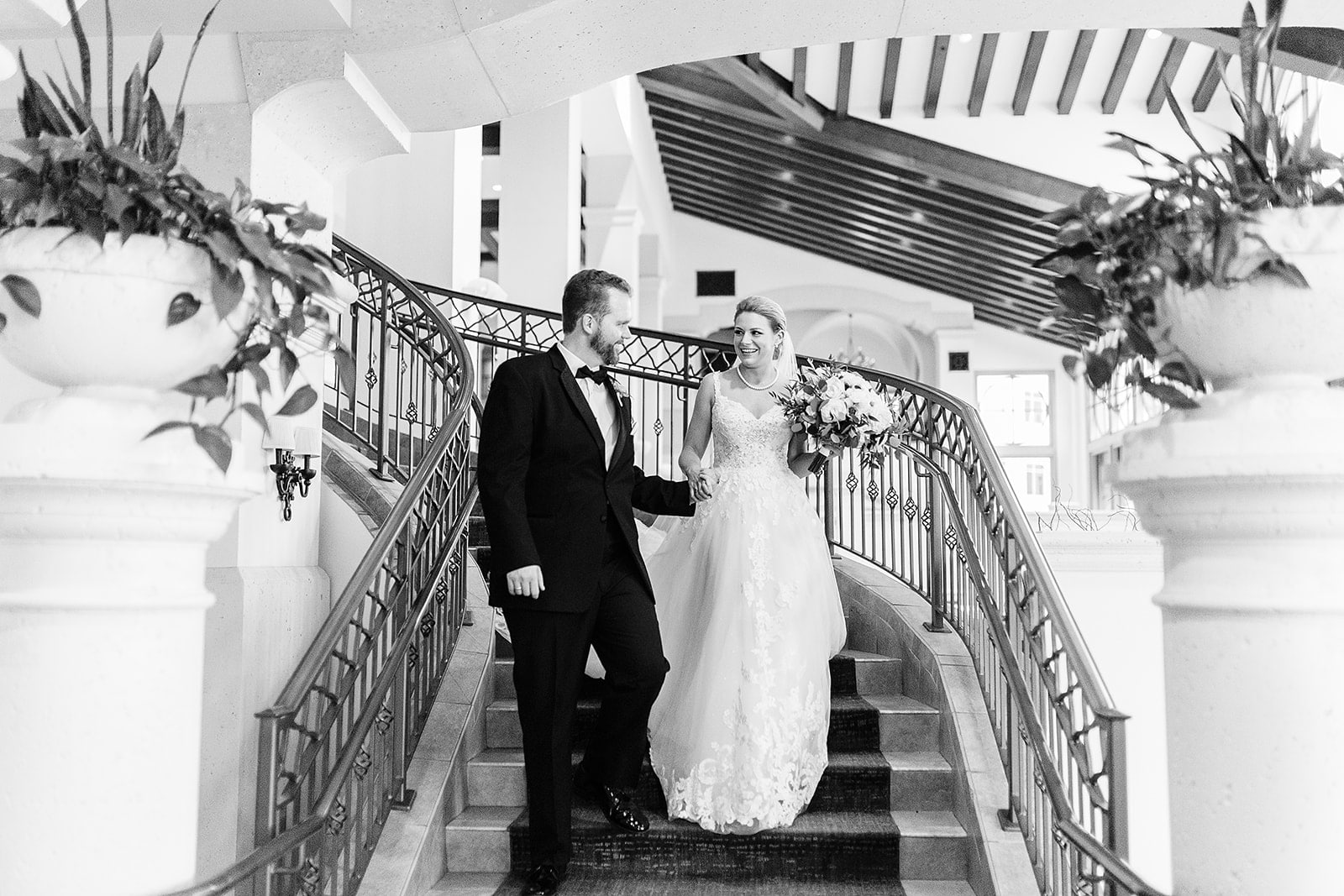 Bride and Groom on staircase