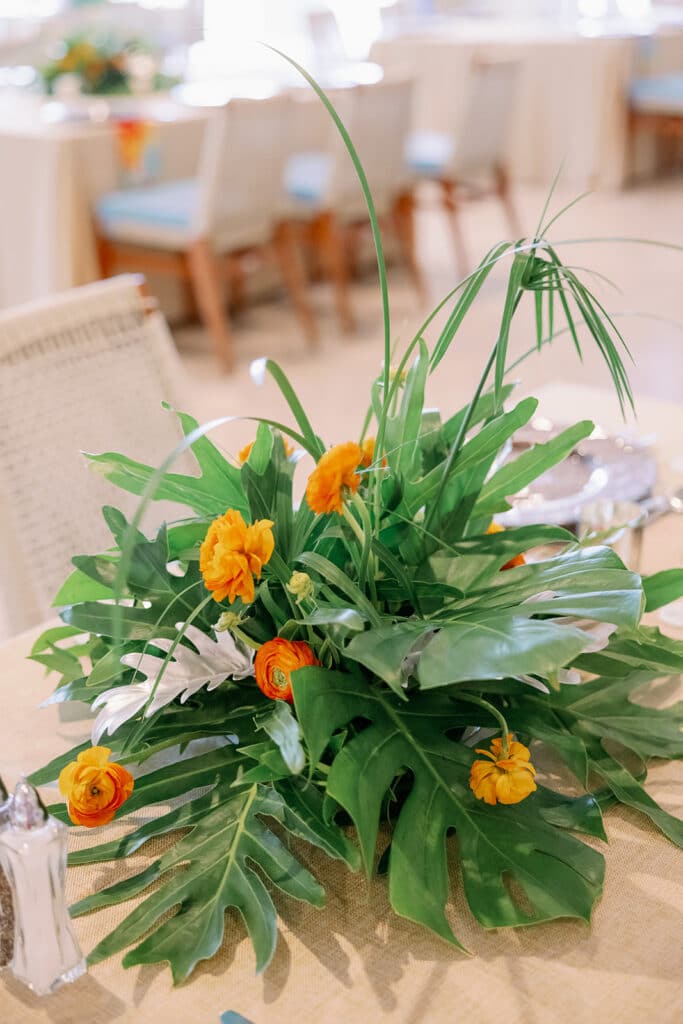 tropical centerpiece and table setting