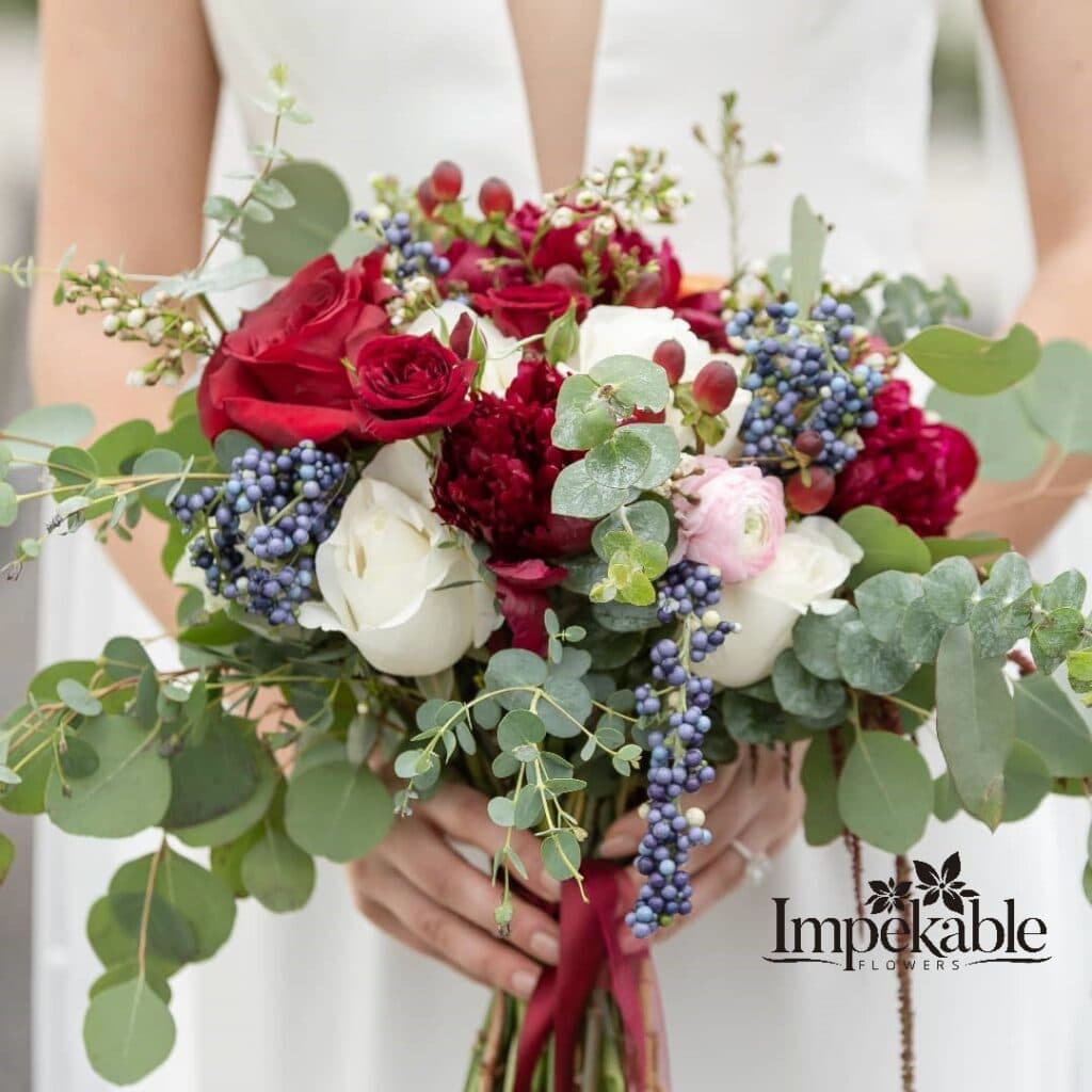 Bridal bouquet with red and white flowers