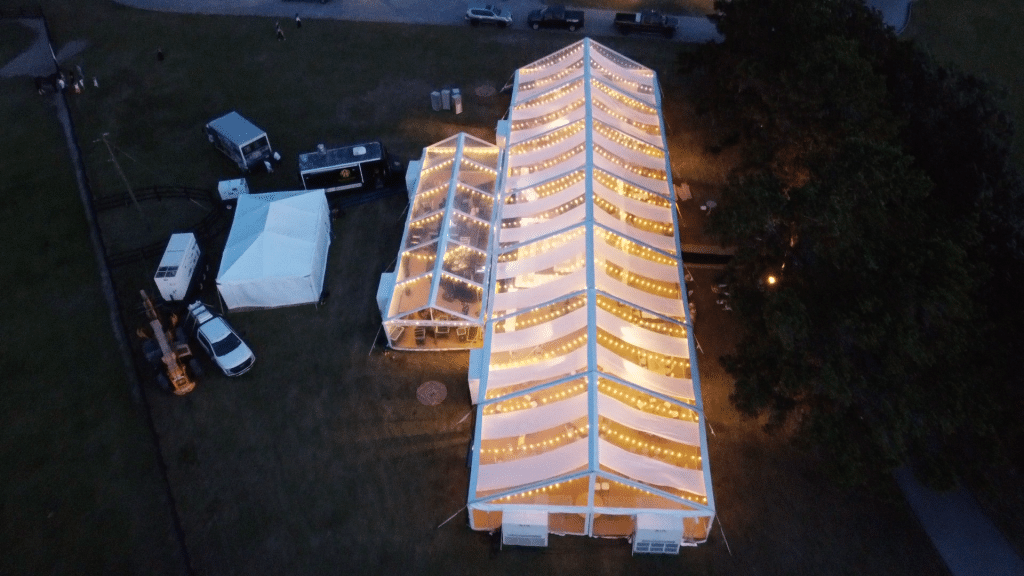 Bird's eye view of a tent for a wedding