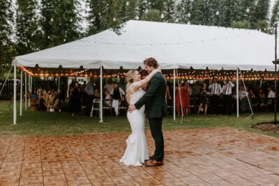 Bride and groom on the dance floor during their first dance.