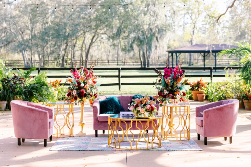 outside seating with flowers and chairs