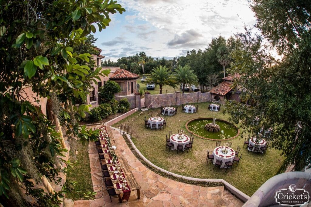 aerial view of an outside seating area for a reception