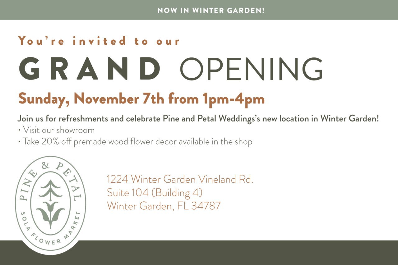 Pine and Petal Sola Flower Market Grand Opening Flyer