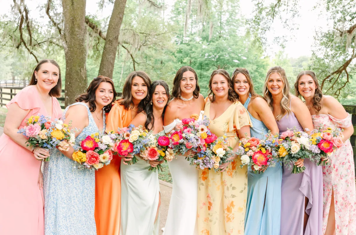 Bridal Party Colorful Bouquets at The Club Lake Venue