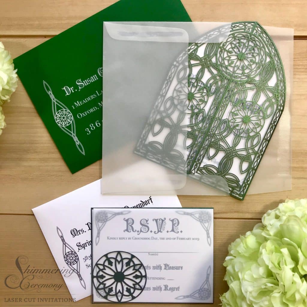 Emerald green wedding invitation
