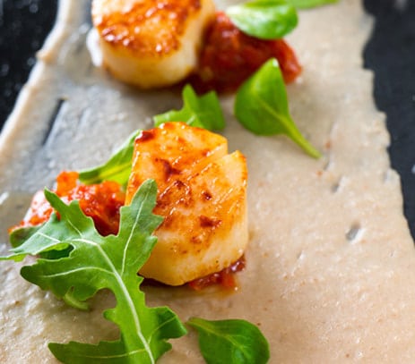 scallops on a flet bread by Millenia Events Catering