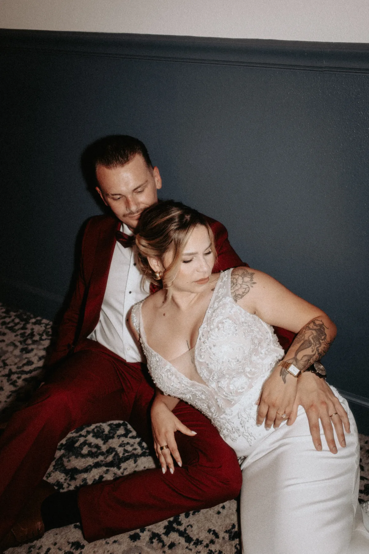 Direct flash photography editorial bride and groom photo
