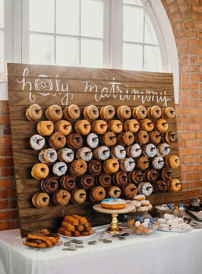donut wall at wedding reception by Millenia Events Catering