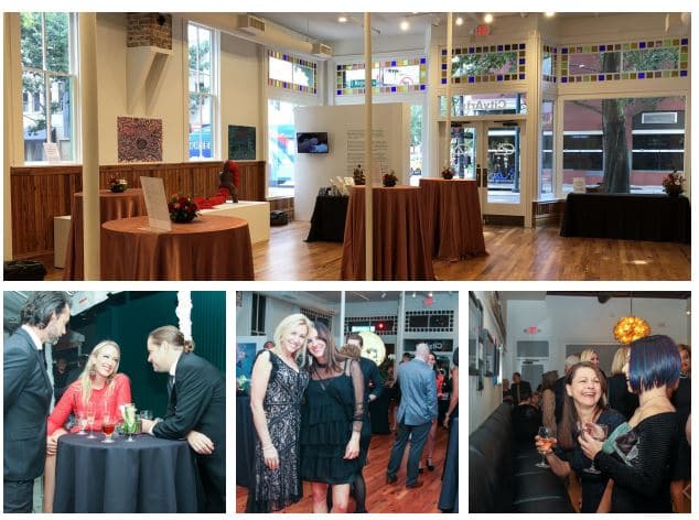 collage of photos featuring cocktail events at an art gallery