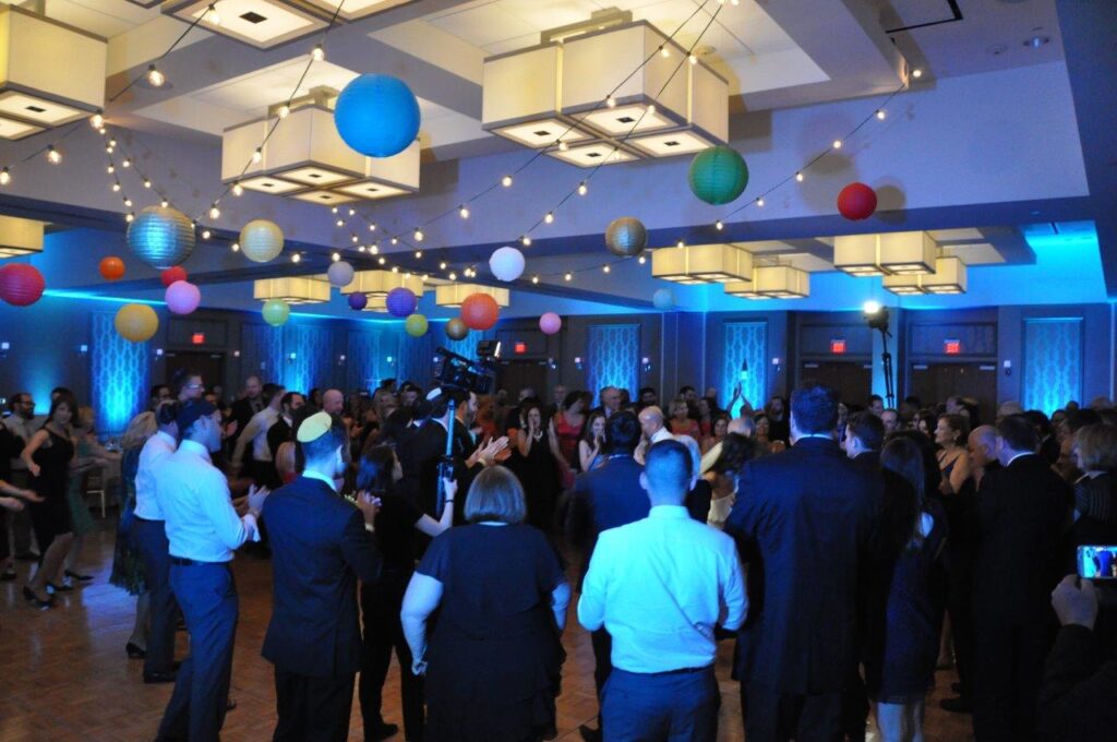 crowded dance floor at a wedding reception
