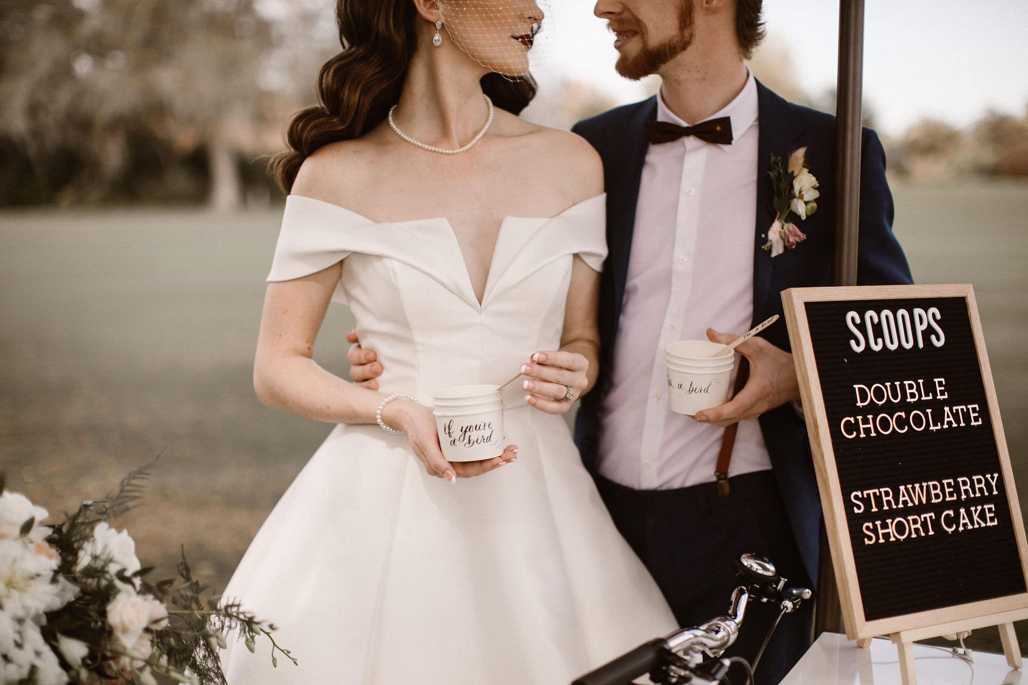 Bare Lettered Design bride and groom with ice cream cup