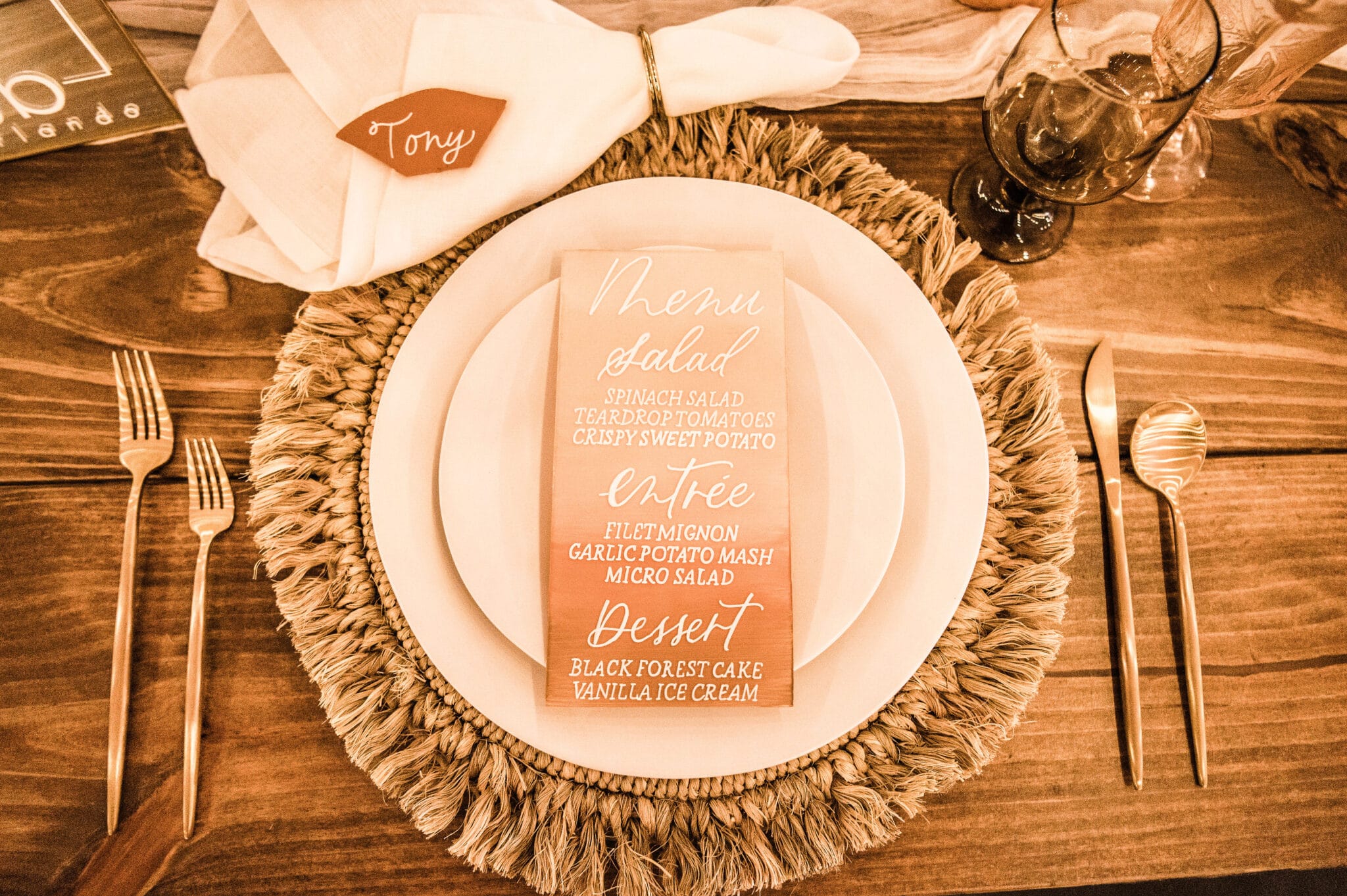 Bare Lettered Design place setting and menu