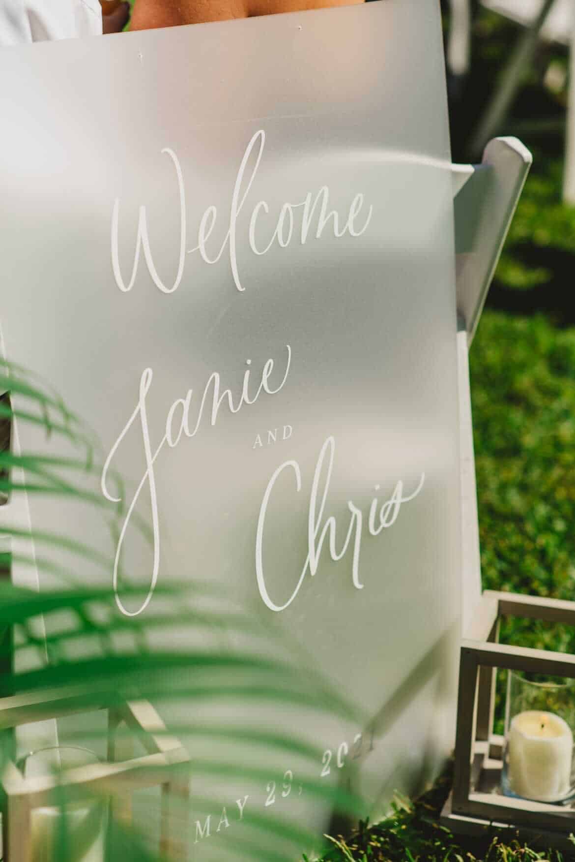 acrylic welcome wedding sign by Bare Lettered Design