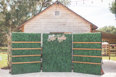 Better Together set up in front of a rustic barn