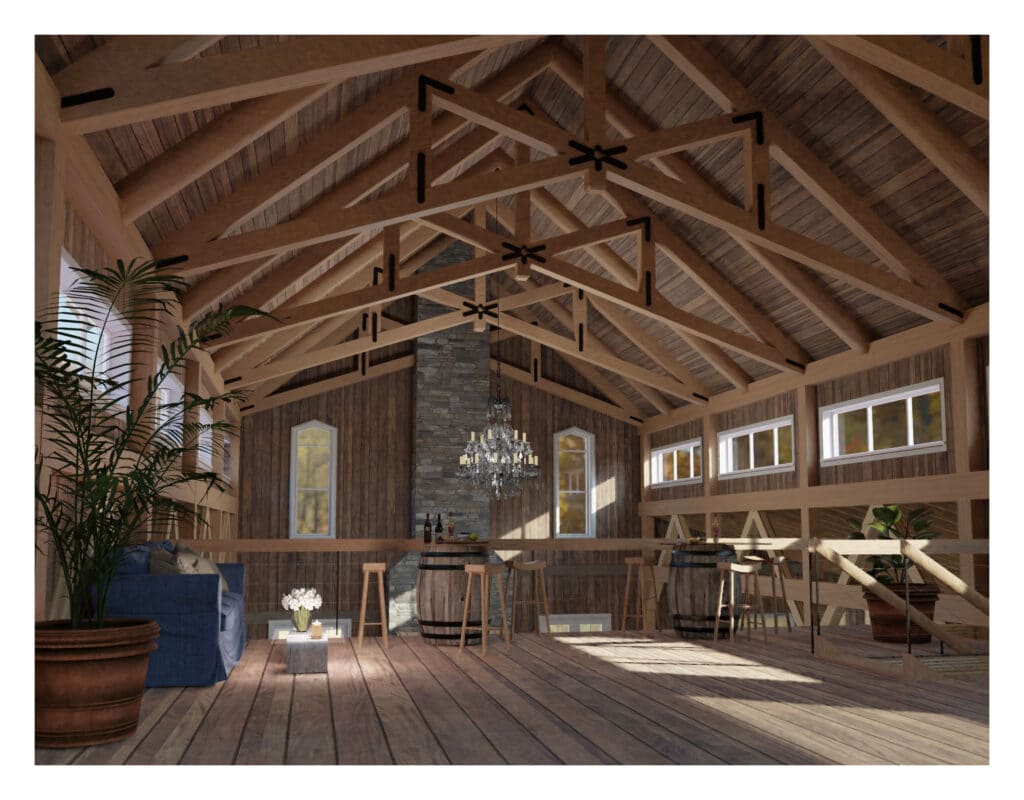 The Sugar Barn at Flying Osceola Ranch interior wedding venue with wood ceiling