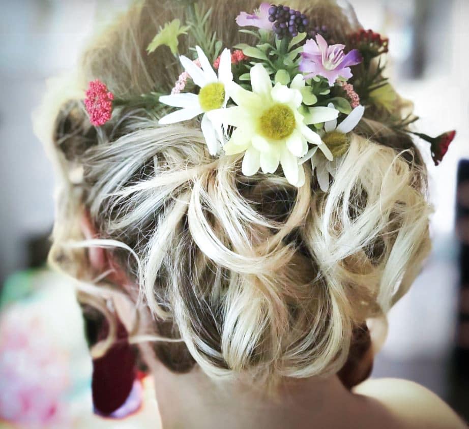Hair Logic Beauty Bar updo with natural flowers