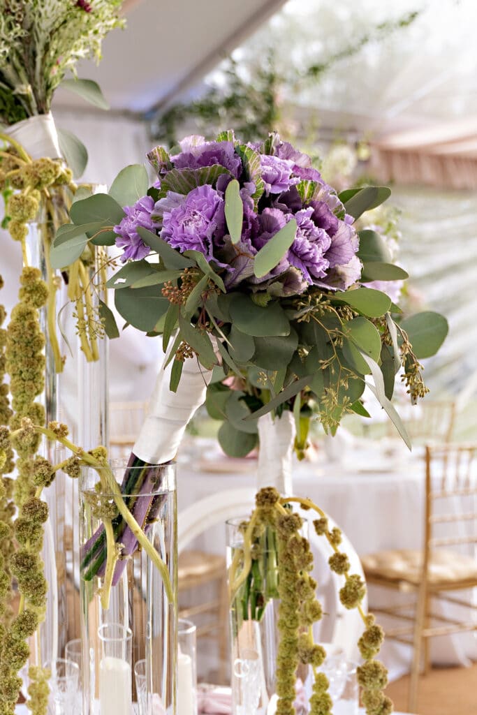 purple flower accents by Stems in Bloom